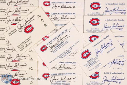 Jean Beliveau Signed Business Card Collection of 100