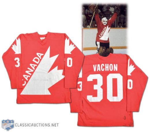 Rogatien Vachons 1976 Canada Cup Signed Team Canada Game-Worn Jersey