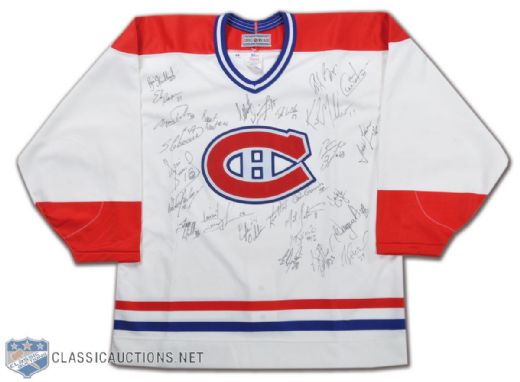 1992-93 Stanley Cup Champion Montreal Canadiens Team-Signed Jersey Autographed by 27 Including Roy, Carbonneau & Savard