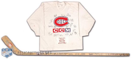Last Game at Montreal Forum Team-Autographed Montreal Canadiens Practice Jersey and Stick