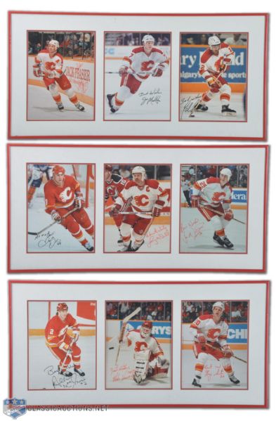 Calgary Flames Signed Frames Lot of 7, Including 3-Player Framed Display Collection of 3 Featuring HOFers MacInnis, McDonald & Mullen