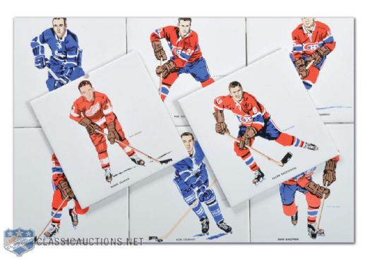 1962-63 H.M. Cowan/Screenart Canadiens, Red Wings & Maple Leafs Tiles Collection of 8