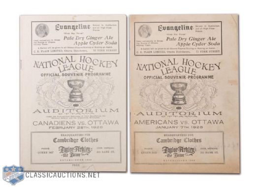 1928 Ottawa Senators Game Program Collection of 2, Including January 7 vs. New York Americans & February 28 vs. Montreal Canadiens