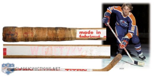 Wayne Gretzkys 1979-80 Edmonton Oilers Signed Titan Game-Used Rookie Season Stick - From the Shawn Chaulk Collection