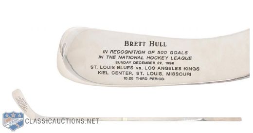 Brett Hulls 500th NHL Goal Silver Presentation Stick 