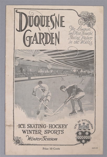 1925 Duquesne Garden Program - Great Hockey Cover!