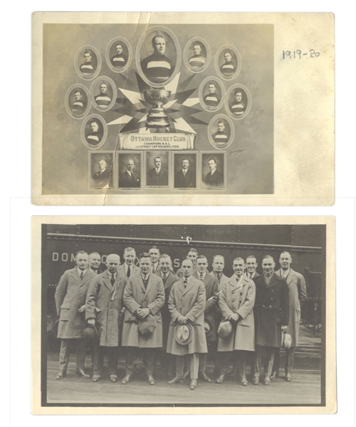Ottawa Senators (NHL) 1919-21 Team Photo Postcard Collection of 2 Including HOFers Benedict, Nighbor, Cleghorn, Denneny, Gerard, Boucher and Darragh