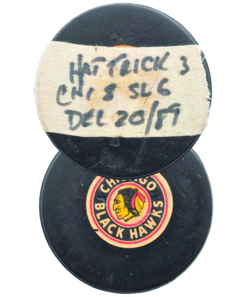 Brett Hulls 1988-89 St. Louis Blues "3rd NHL Hat Trick" Goal Puck