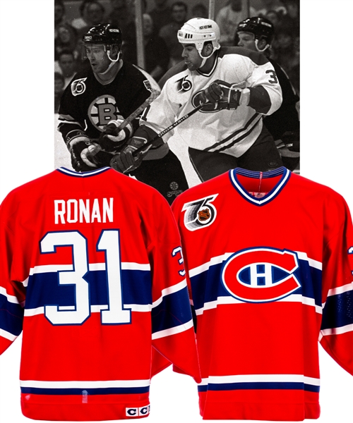 Ed Ronans 1991-92 Montreal Canadiens Game-Issued Rookie Season Jersey with Team LOA - 75th Patch!