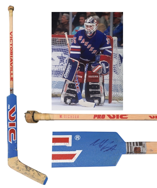 Mike Richters 1993-94 New York Rangers Signed Victoriaville Game-Used Stick