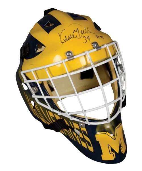 Kevin OMalleys 1998-99 CCHA University of Michigan Wolverines Signed Game-Worn Warwick Goalie Mask