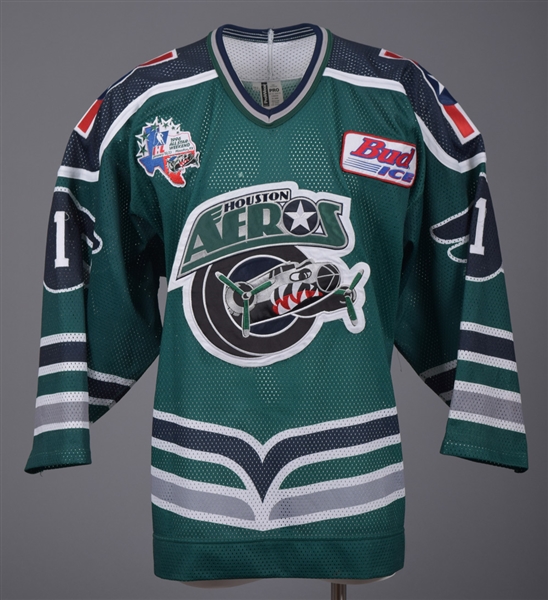 Troy Gambles 1995-96 IHL Houston Aeros Game-Worn Road Jersey - 1996 All-Star Game Patch!
