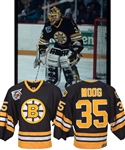 Andy Moogs 1991-92 Boston Bruins Signed Game-Worn Jersey - 75th Patch! - Photo-Matched!