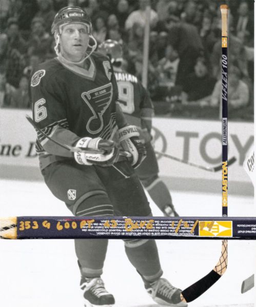 Brett Hulls 1993-94 St. Louis Blues "600th Point as Blues" Easton Game-Used Stick