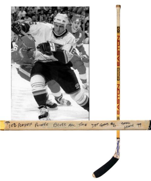 Brett Hulls 1995-96 St. Louis Blues "102 Playoff Points - Blues All Time Leader" Easton Game-Used Stick
