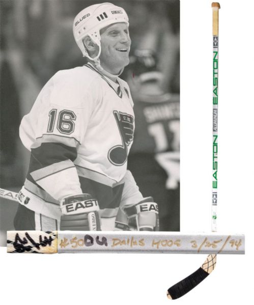 Brett Hulls 1993-94 St. Louis Blues "50th Goal of Season" Easton Game-Used Stick