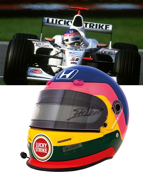 Jacques Villeneuve’s 2002 Lucky Strike BAR Honda F1 Team Bell Race-Worn Helmet with His Signed LOA   