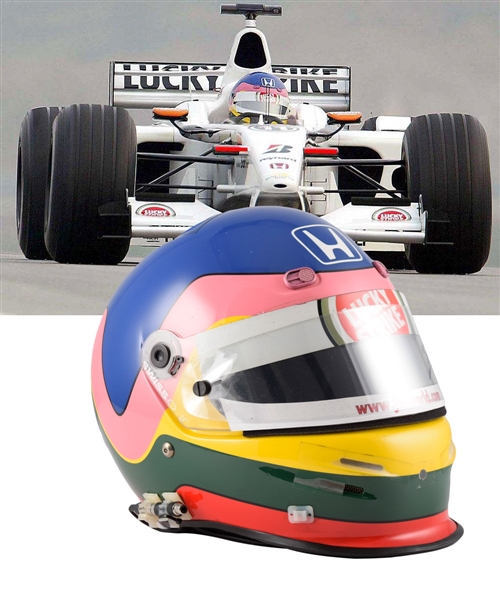 Jacques Villeneuve’s 2002 Lucky Strike BAR Honda F1 Team Bell Race-Worn Helmet with His Signed LOA – Malaysian Grand Prix