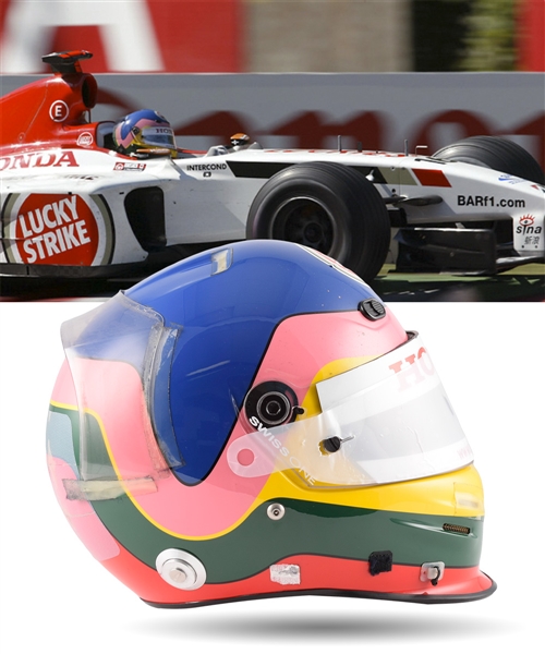Jacques Villeneuve’s 2003 Lucky Strike BAR Honda F1 Team Bell Race-Worn Helmet with His Signed LOA – Italian Grand Prix – Photo-Matched!