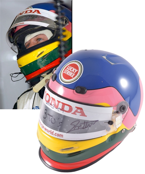 Jacques Villeneuve’s 2003 Lucky Strike BAR Honda F1 Team Bell Race-Worn Helmet with His Signed LOA – Photo-Matched to Two Grand Prix!