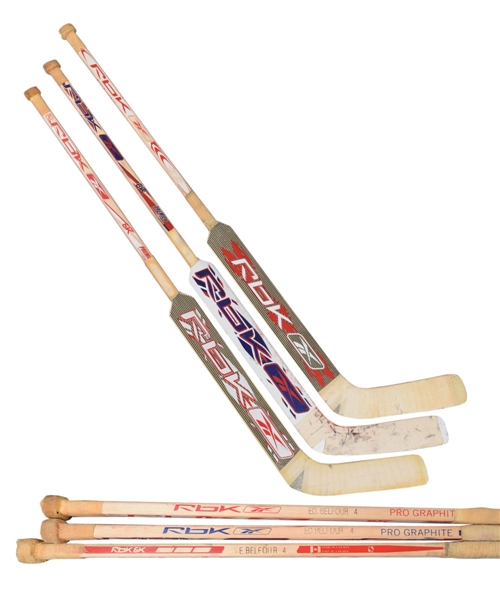 Ed Belfours 2006-07 Florida Panthers Reebok Game-Used Stick Collection of 3 with His Signed LOA