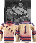 Chuck Rayners 1951-52 New York Rangers Game-Worn Wool Jersey with Family LOA - Team Repairs! - Photo-Matched!