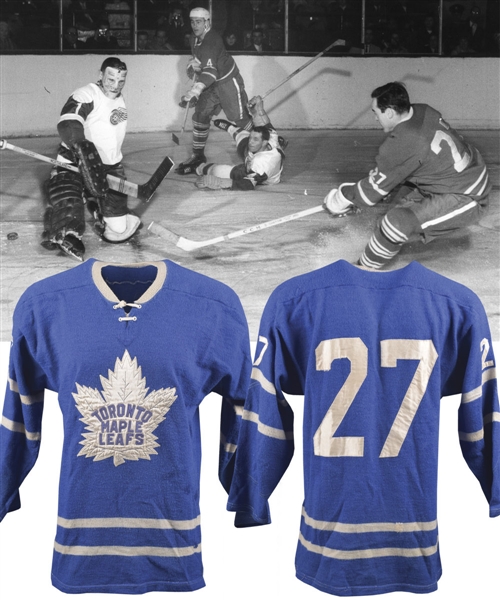 Frank Mahovlichs Early-to-Mid-1960s Toronto Maple Leafs Game-Worn Wool Jersey from His Collection with LOA - Team Repairs!