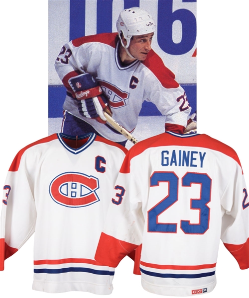 Bob Gaineys Late-1980s Montreal Canadiens Game-Worn Captains Jersey with LOA - 25+ Team Repairs!