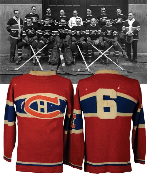 Nick Wasnies 1929-30 Montreal Canadiens Game-Worn Wool Jersey with LOA - Stanley Cup Championship Season! - Photo-Matched!