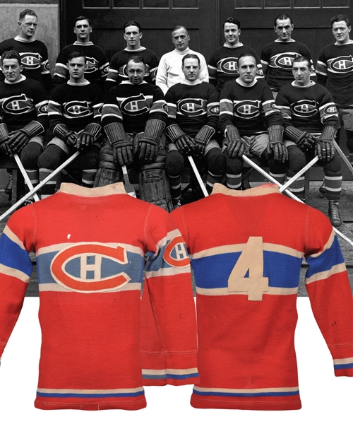 Aurele Joliats 1929-30 Montreal Canadiens Game-Worn Wool Jersey with LOA - Stanley Cup Championship Season! - Photo-Matched!