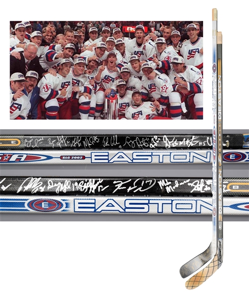 Brett Hulls Team USA 1996 World Cup of Hockey and 2002 Winter Olympics Team-Signed Sticks
