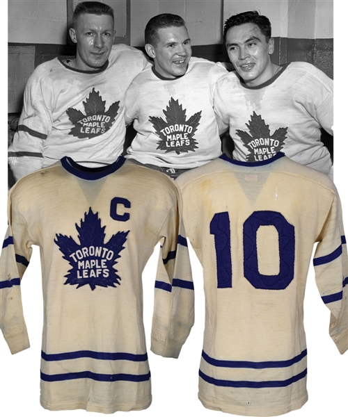George Armstrongs 1955-56 Toronto Maple Leafs Game-Worn Wool Captains Jersey - Photo-Matched!