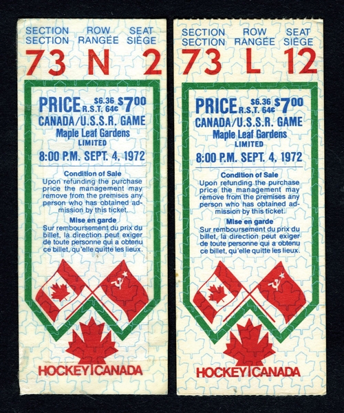 1972 Canada-Russia Series Game 2 Ticket Stubs (2) from Maple Leaf Gardens