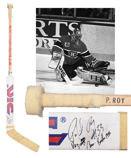 Patrick Roys Early-1990s Montreal Canadiens Signed Victoriaville Game-Used Stick