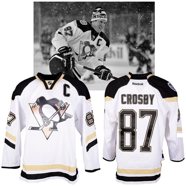 Sidney Crosbys 2014 NHL Stadium Series Pittsburgh Penguins Warm-Up Worn Captains Jersey with NHLPA LOA