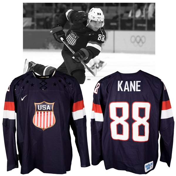 Patrick Kanes 2014 Sochi Winter Olympics Team USA Game-Worn Jersey with NHLPA LOA