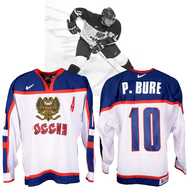 Pavel Bures 2002 Winter Olympics Team Russia Game-Worn Alternate Captains Jersey with NHLPA LOA - Photo-Matched!
