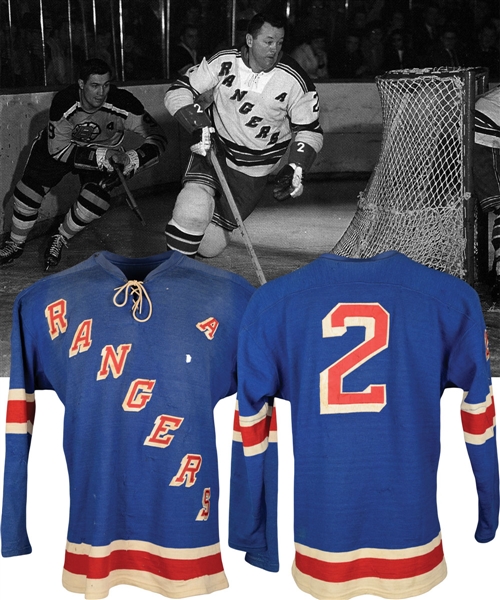 Doug Harveys Early-1960s New York Rangers Game-Worn Alternate Captains Jersey with LOA - Great Provenance! - 50+ Team Repairs!