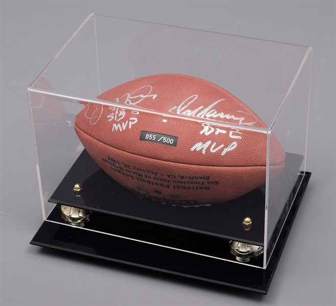 Joe Montana and Dan Marino 1985 Super Bowl XIX Dual-Signed Limited-Edition Football #055/500