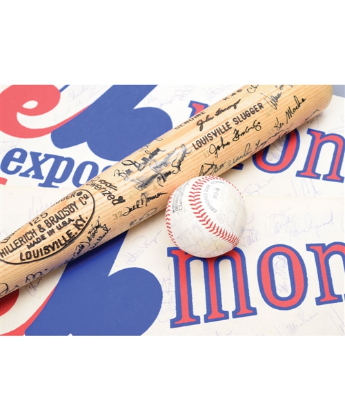 Montreal Expos Autograph Collection Including 1980 Team-Signed Bat, Ball and Pennants (2)
