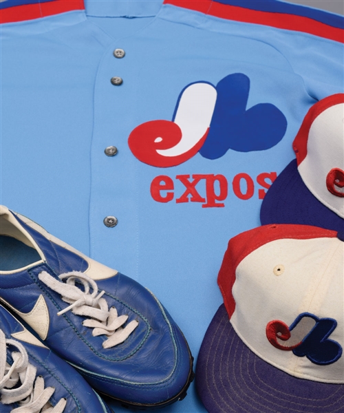Montreal Expos Circa 1980 Game Jersey, Pant, Cap and Cleat Collection of 11