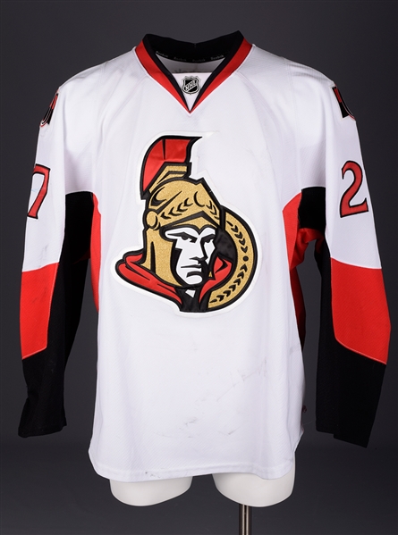 Curtis Lazars 2014-15 Ottawa Senators Signed Game-Worn Rookie Season Jersey - Team Repairs!