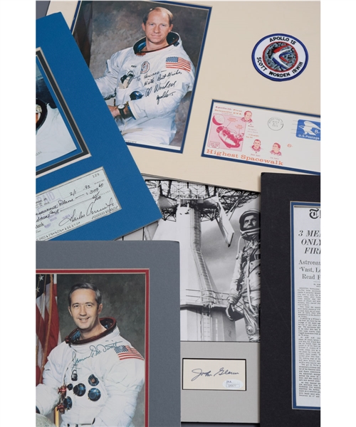 NASA Astronauts Signed Display Collection of 6 with Glenn, Irwin, Conrad, McDivitt, Borman and Worden - All JSA Authenticated