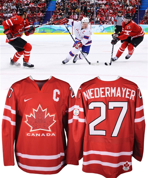 Scott Niedermayers 2010 Winter Olympics Team Canada Game-Worn Captains Jersey with Hockey Canada LOA