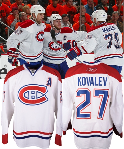 Alexei Kovalevs 2007-08 Montreal Canadiens Game-Worn Alternate Captains Playoffs Jersey with Team LOA - Photo-Matched!