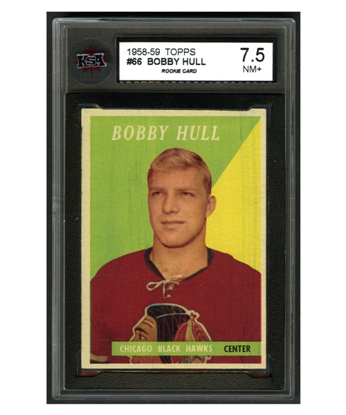 1958-59 Topps Hockey #66 HOFer Bobby Hull Rookie Card - Graded KSA 7.5
