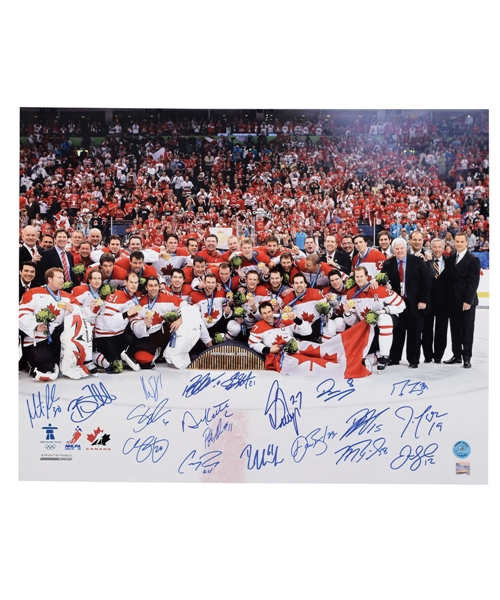 Team Canada 2010 Vancouver Winter Olympics Team-Signed Photo by 19 with Brodeur, Thornton, Iginla and Heatley (16" x 20") 