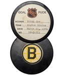 Bobby Orrs Boston Bruins March 21st 1974 Goal Puck from the NHL Goal Puck Program - 28th Goal of Season / Career Goal #209