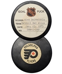 Alex Delvecchios Detroit Red Wings January 23rd 1973 Goal Puck from the NHL Goal Puck Program - 13th Goal of Season / Career Goal #450