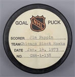 Jim Pappins Chicago Black Hawks January 14th 1973 Goal Puck from the NHL Goal Puck Program - 20th Goal of Season / Career Goal #181